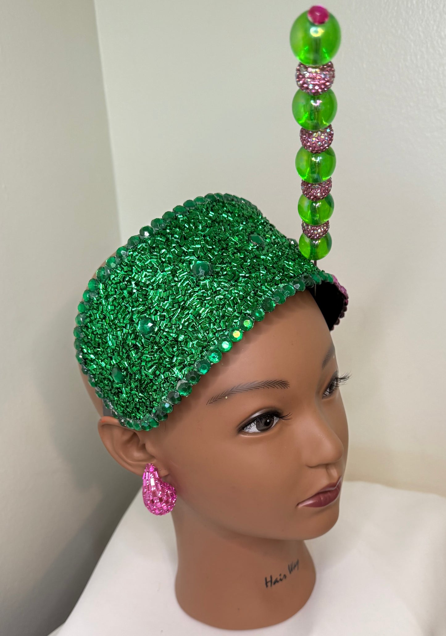 Pink & Green Fascinator w/Pin