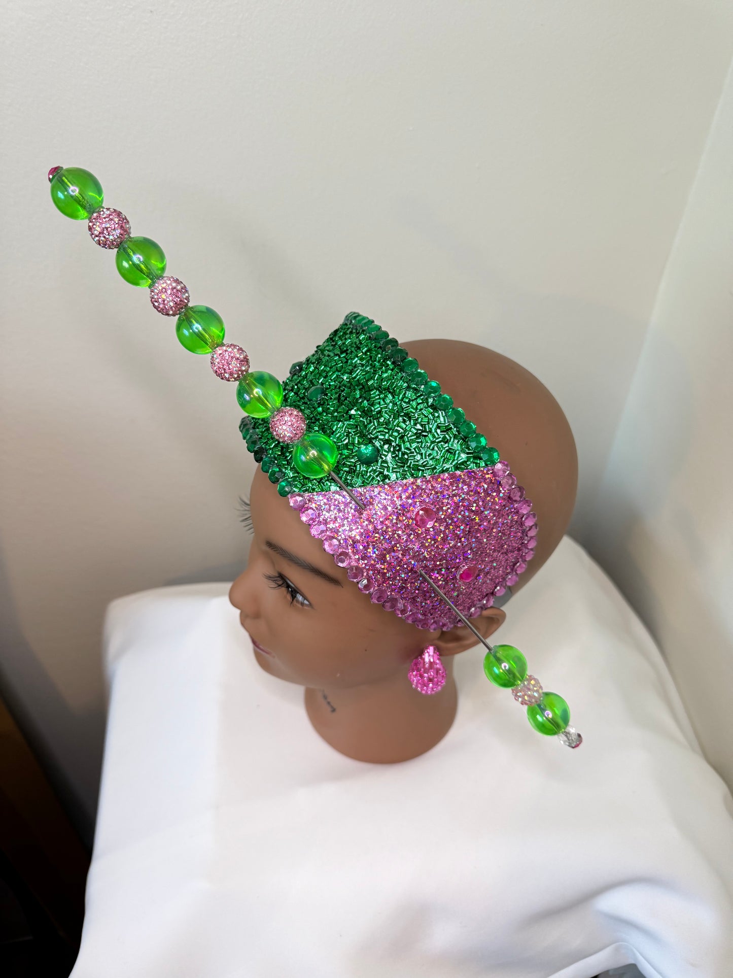 Pink & Green Fascinator w/Pin
