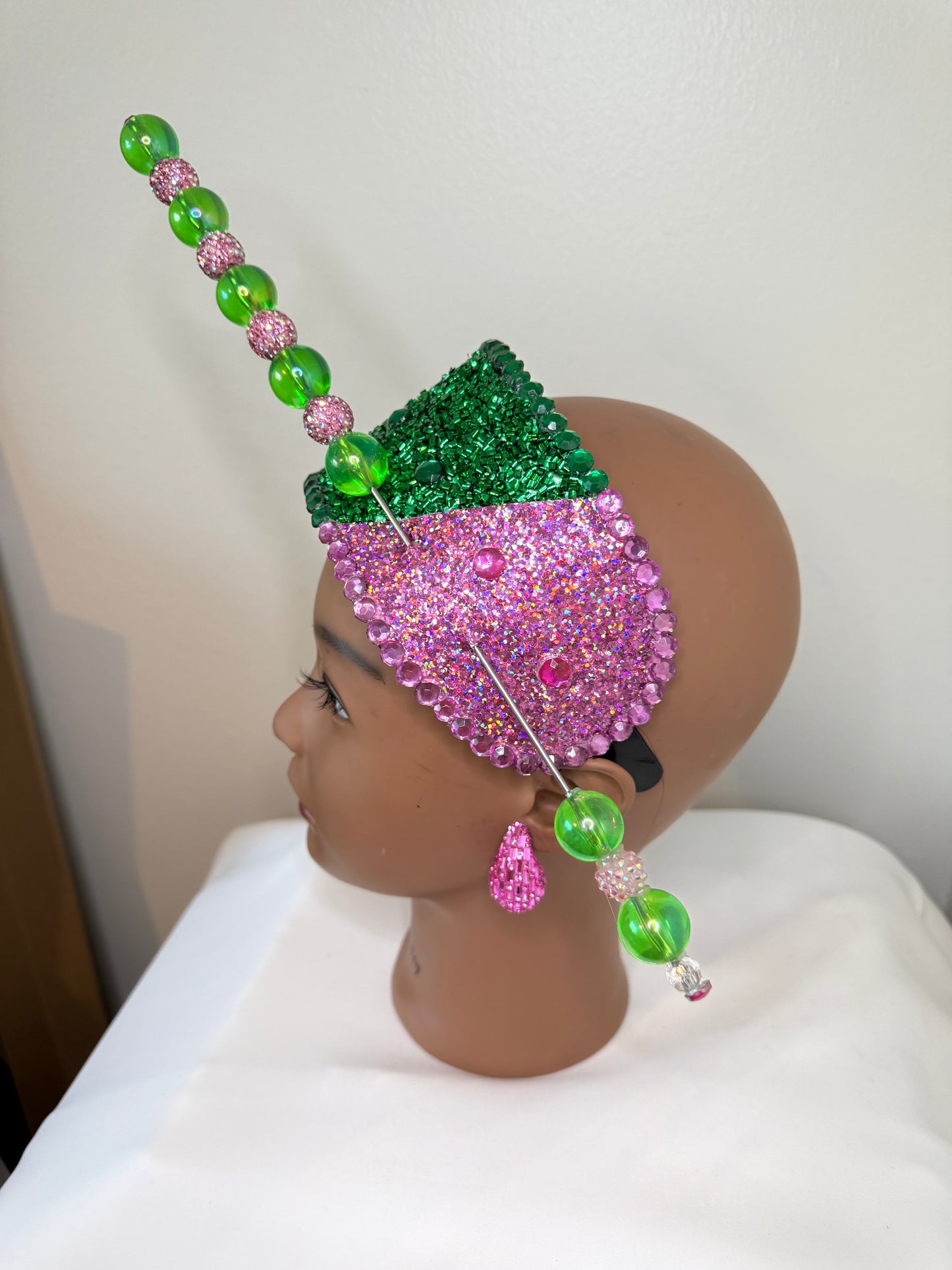 Pink & Green Fascinator w/Pin